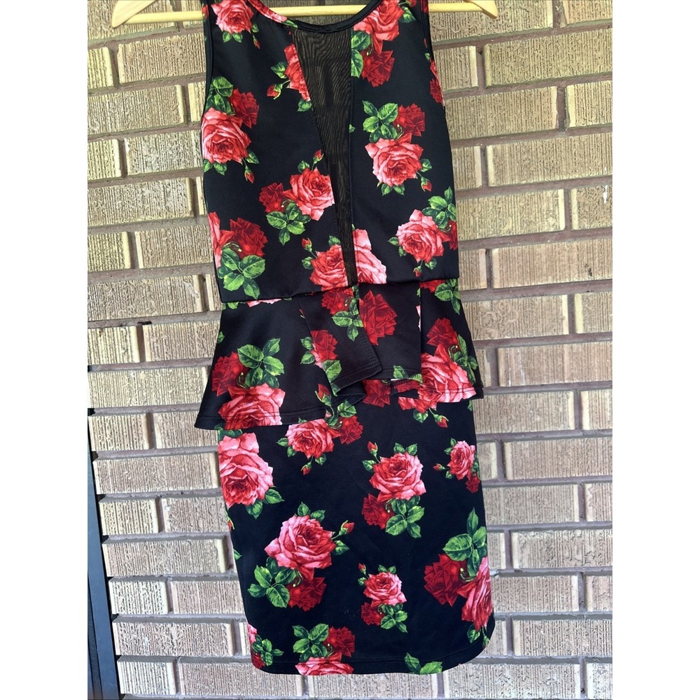 Girl's Dress 14/16 Sleveless Bodycon Peplum Floral Roses Mesh Layered Roses L/XL - Picture 6 of 6
